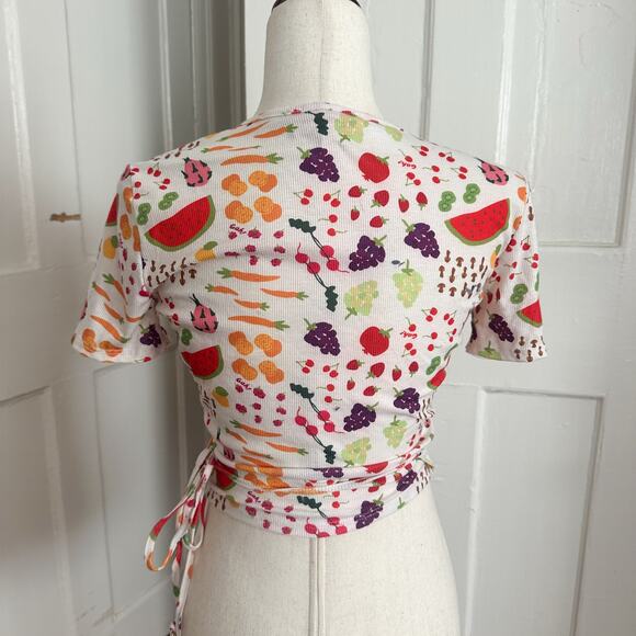 Lisa Says Gah Fruit Print Wrap Blouse - Multicolor - Picture 3 of 4